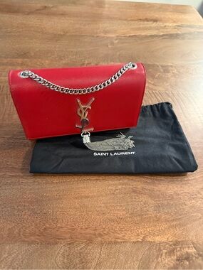 Yves Saint Laurent Red Leather Crossbody Bag with Silver Hardware
